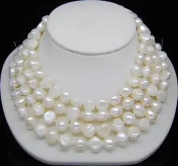 

Excellent 9-10mm White color Cultured Irregular pearl Necklace 48''