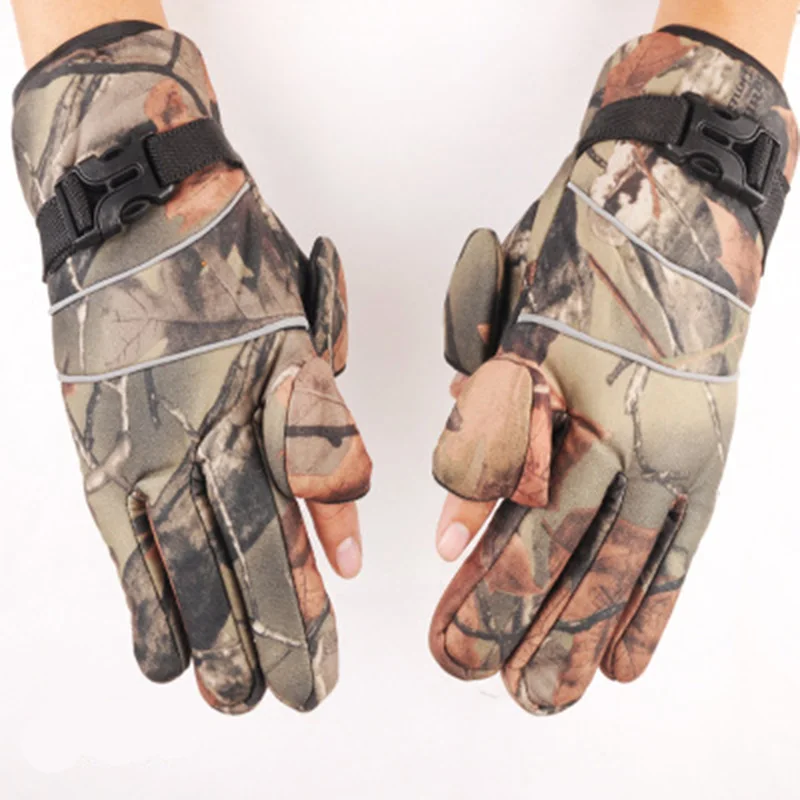 Мужские перчатки с сенсорным экраном водонепроницаемая ткань плюс бархат теплые на зиму Спорт на открытом воздухе стрельба Фотография перчатки для рыбалки E12