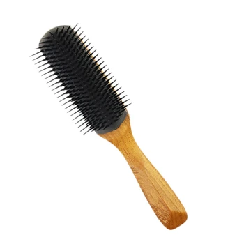 

Hair Comb Cushion Brush Anti-Static Hairbrush 9 Rows Massage Wooden Comb Styling Detangle Brush(Black)