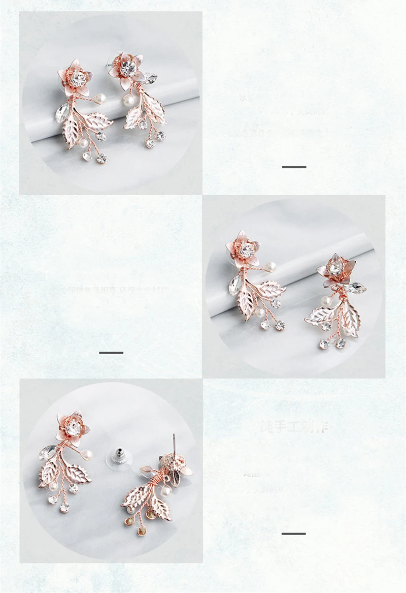 f FIAZIA New Elegant Bridal Drop Earring Druzy Earrings Women Metal Leaf Dangle Earring Jewelry Flower Bridal Wedding Accessories