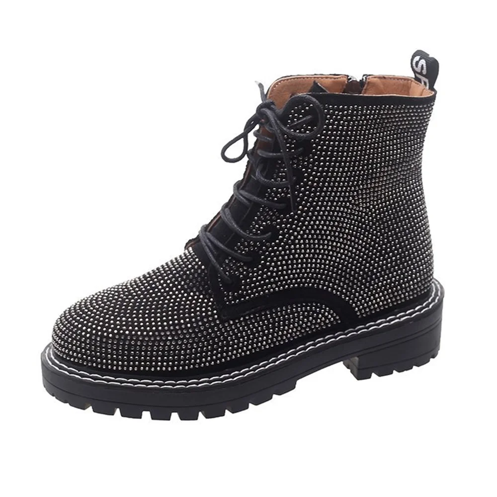 

New women's boots thick heel round toe full rhinestone shoes 2019 autumn and winter fashion casual Martin boots women