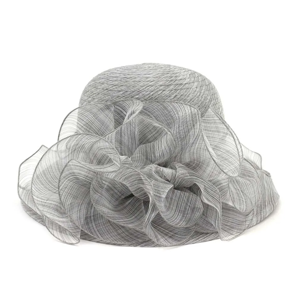 

X114 Adult Sun Protection Hat Lady Outing Organza Hat Wide Brim Bucket Caps Organza Top Hat Flower Decorate
