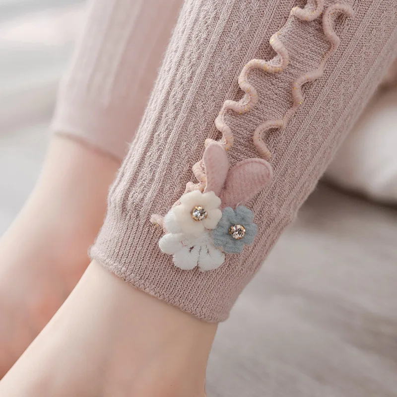 Children's Legging Cotton Spring Autumn Period Knit Tights Kids Agaric nine Points long Pantyhose Girls Winter Tight knit tights girls pantyhose