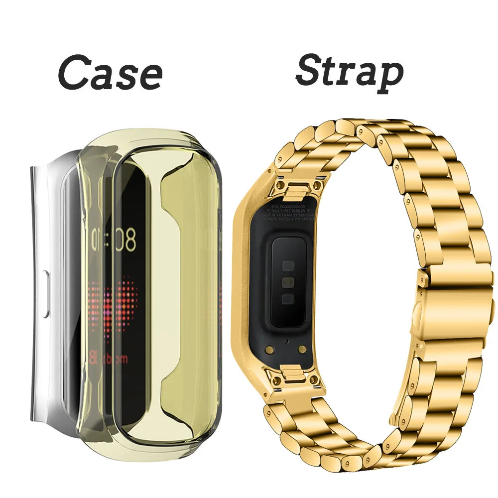 Ремешок из нержавеющей стали для samsung Galaxy Fit-e SM-R375 браслет ремешок для часов ж/ТПУ противоударный защитный чехол - Цвет ремешка: Gold Yellow