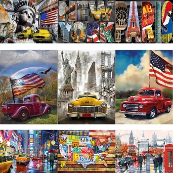 

AMTMBS "New York City " "city street" Car Oil Painting By Numbers For Adults Paint By Numbers Canvas Painting DIY Decorations