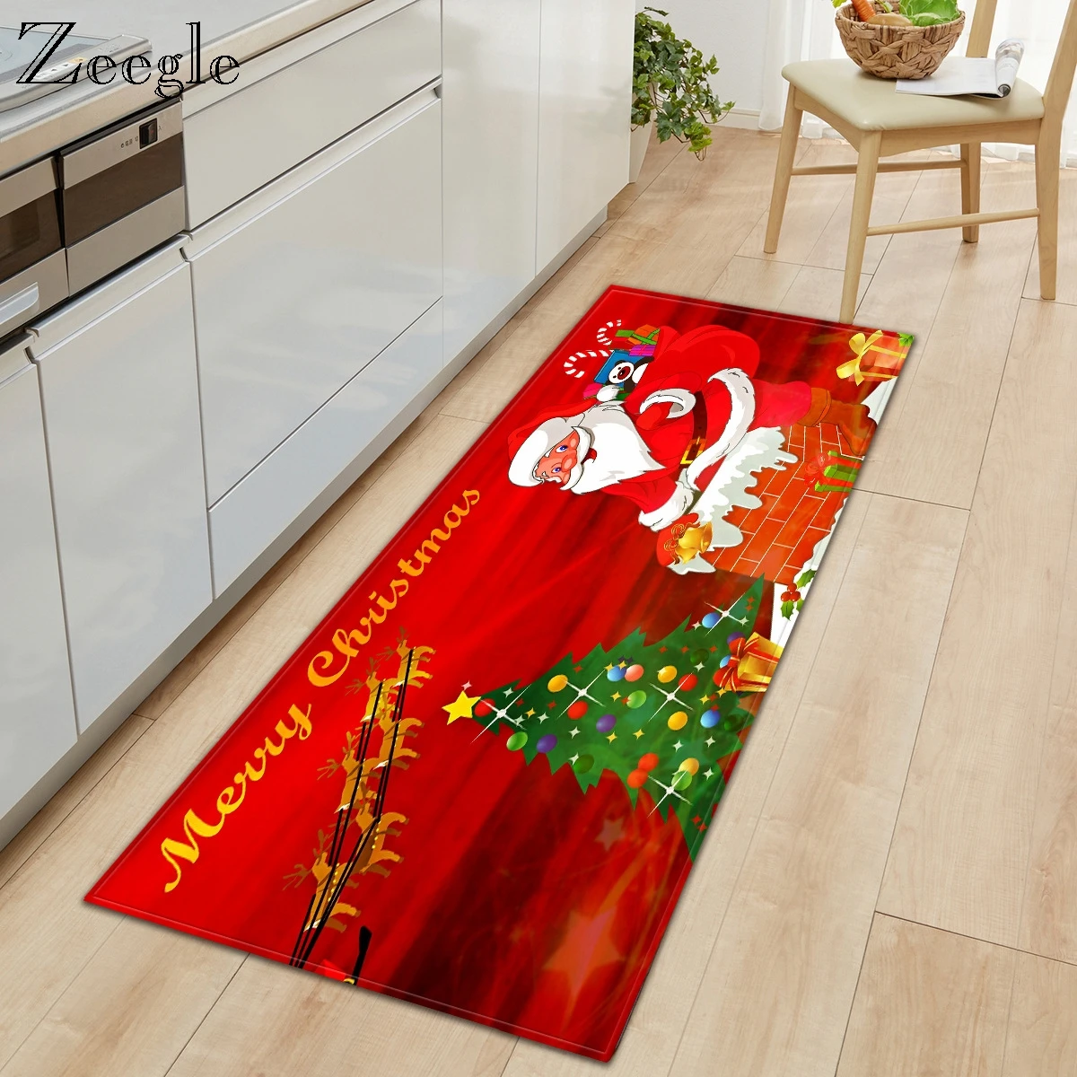 Zeegle Christmas Carpet Anti Slip Living Room Floor Rug Absorbent Kitchen Carpet Flanel Soft Hallway Doormat Bedside Carpet Mat