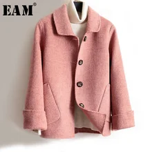[EAM] свободное клетчатое темпераментное Короткое шерстяное пальто, парки, новинка, длинный рукав, женская мода, Осень-зима, 1H2120