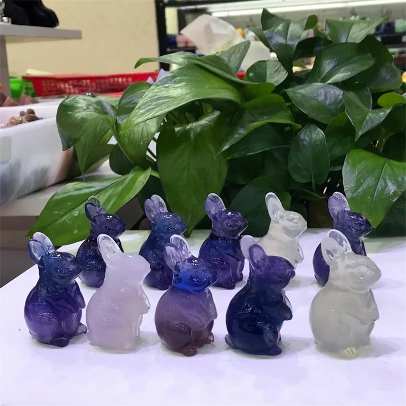 

1pc Natural Fluorite Rabbit Animals Crystal Stone Carved Figurine Stone Meditation Room Decoration Healing Crystals