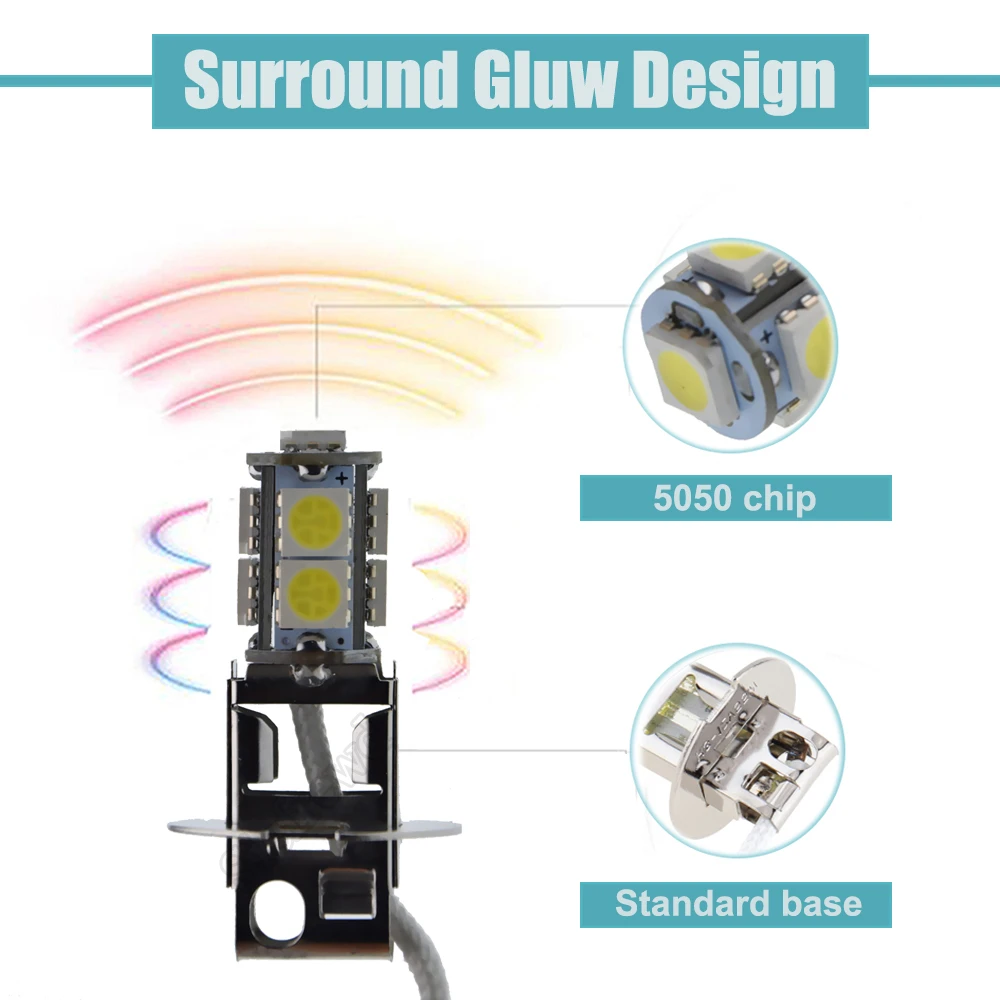 1/2 Pcs H3 LED Bulb 5050 9SMD White 6000K For Car Auto Fog