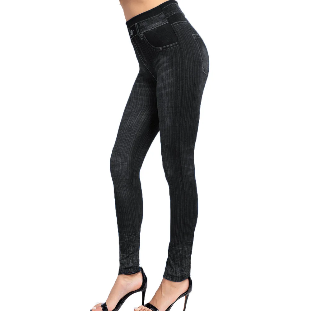 leggins Sexy Women Elastic Shaping Pants High Waist Fitness Sports Leggings Faux Denim Jeans Gym Workout Running Slim Push Up Trousers seasum leggings