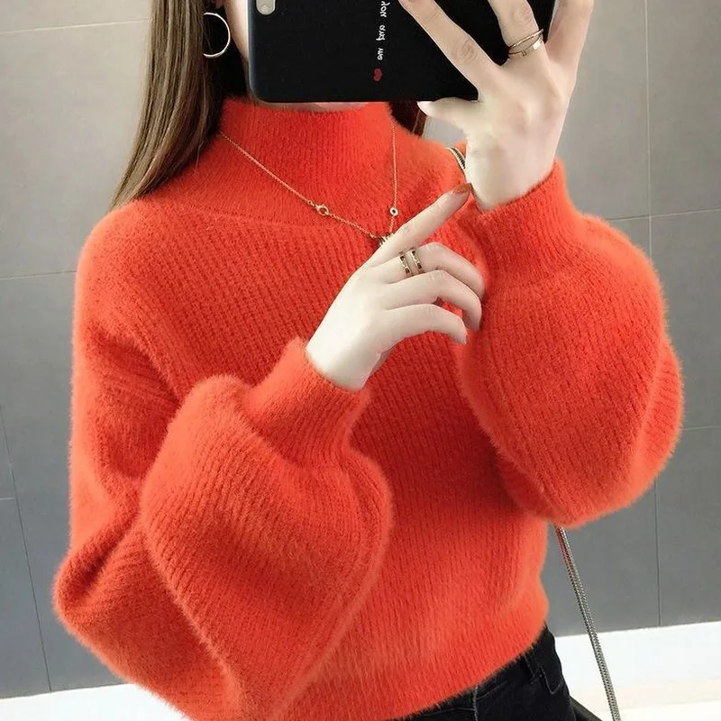 Sweater Women Loose New Women's Spring Set Head Warm Style Lanterns
Sleeves Bottom Sweater Women OL Black White Sweater