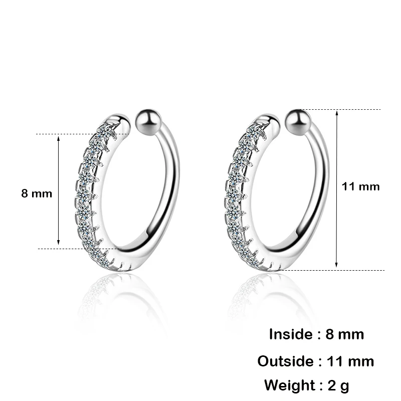 925 Silver Zircon Crystal Clip on Ear Cuff Earring Women Small Mini Without Piercing Hole Fake Earrings ear clip earrings,clip earrings,ear clip,ear accessories