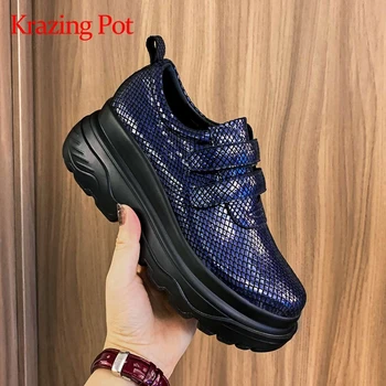 

Krazing pot gingham serpentinesneaker sports style fashion thick bottom wedges round toe hook loop vulcanized shoes women L21