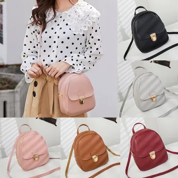 

Fashion Girl PU Headphone Hole Backpack Solid Zipper Plecak Slung Student Shoulder Bags Big capacity flap Purse Satchels Sac #C1