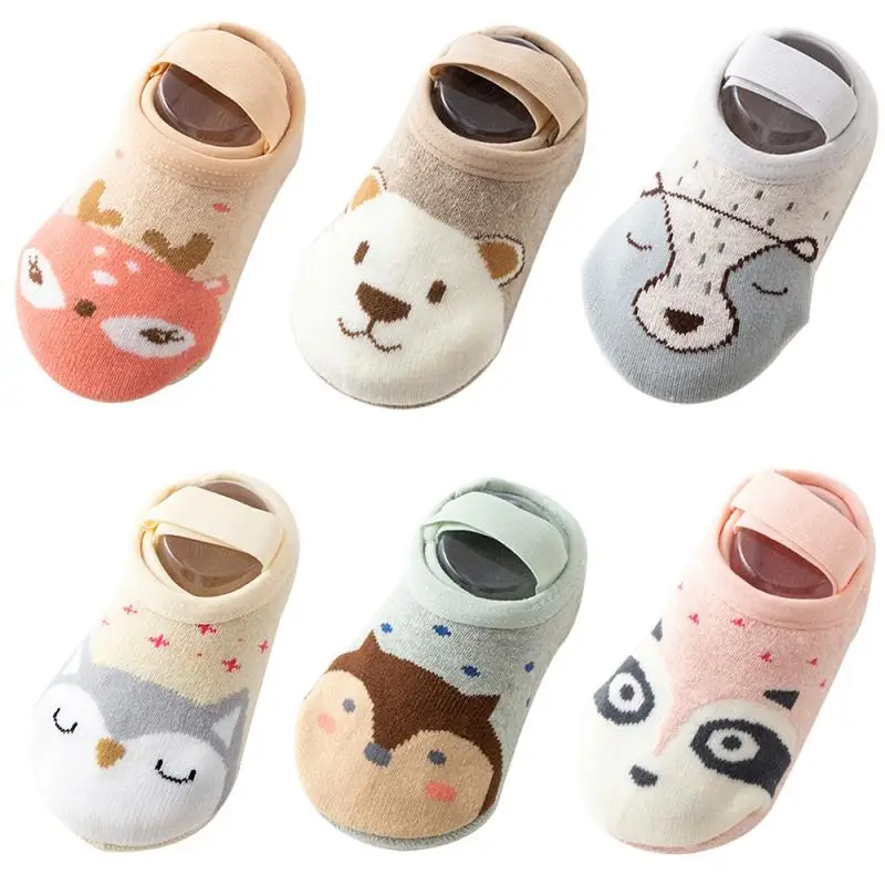 Calcetines antideslizantes de algodón para bebé niña y niño, zapatillas con agarre de zorro, antideslizantes, calcetines para caminar, 1 par, 6 colores
