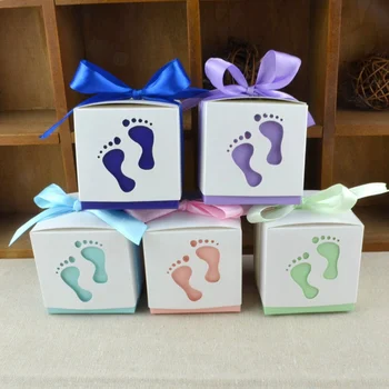 

50pcs/lot Baby Foot Pattern Candy Box Cut-out Baby Shower Favor Gift Candy Box Gift Boxes For Boy Girl Birthday Party A