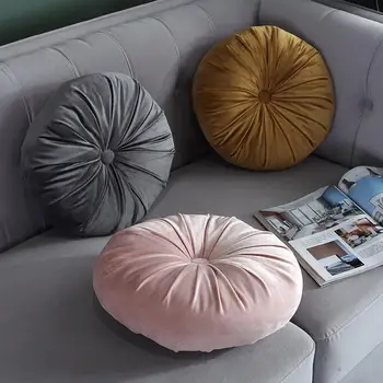 

15'' Round Seat Cushion Velvet Throw Pillow For Couch Floor Sofa Chair Bed Car Pleated European Style Cushion