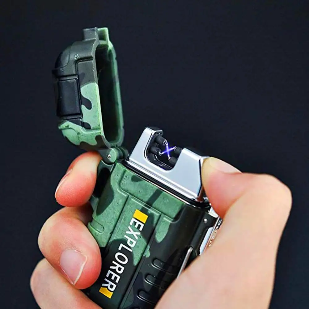 Водонепроницаемая Зажигалка для сигарет, двойная дуга, плазменная USB Зажигалка, уличный ветрозащитный фонарь, зажигалка для кемпинга, барбекю, пожарный стартер, подарки для мужчин