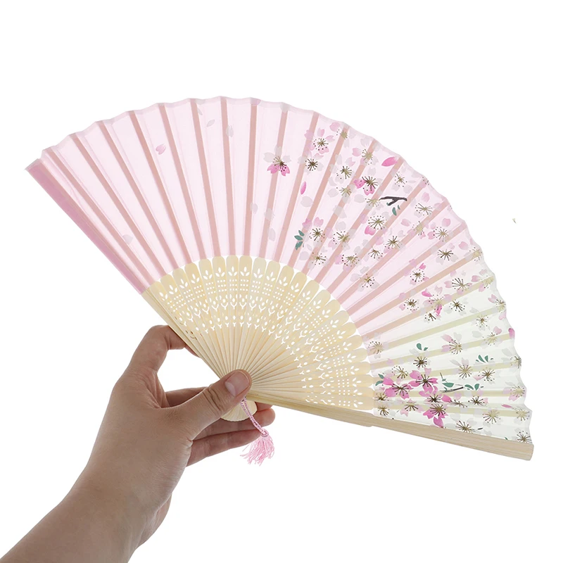 Vintage Bamboo Folding Hand Held Flower Fan Chinese Dance Party Solid Fan for Party Hand Bamboo Flower Fans Personalized