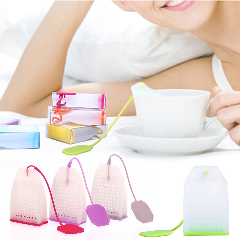 

1pc Colorful Food grade silicone Empty Teabags String Filter Infusers Herb Loose Tea Leaves Bags Teabag Home Travel