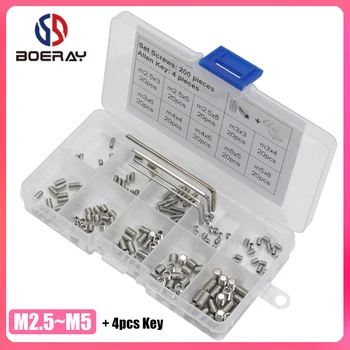 

200pcs Screws Stainless Steel Hex Socket Set Screw with 4 Tools Hexagon Spanner Allen Key Srew Kit