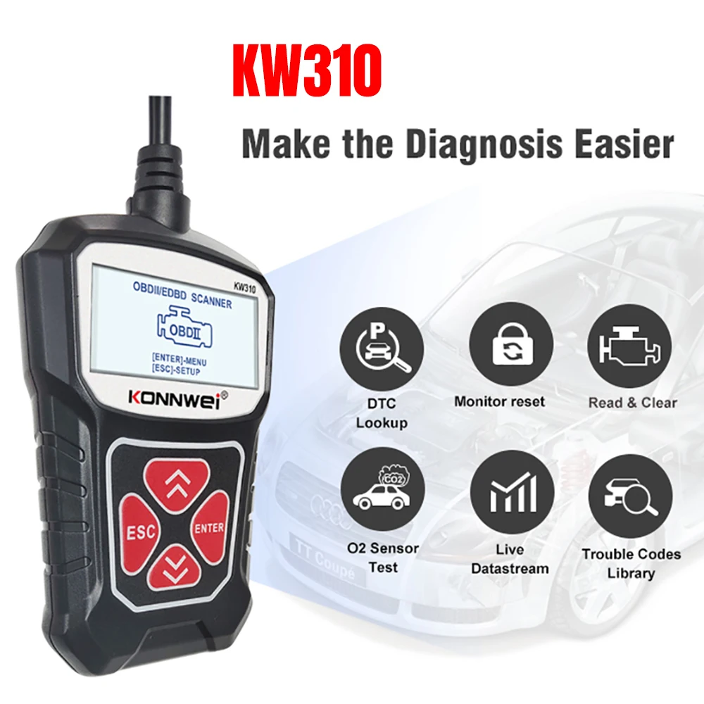 Автомобильный сканер KW310 OBD2 считыватель кодов автомобильный диагностический