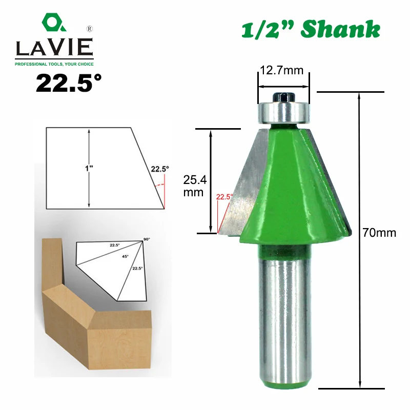 LAVIE 5 шт. 12 мм 1/" хвостовик Фаска фрезы 11,25 15 22,5 30 45 градусов фрезы для дерева машины MC03233