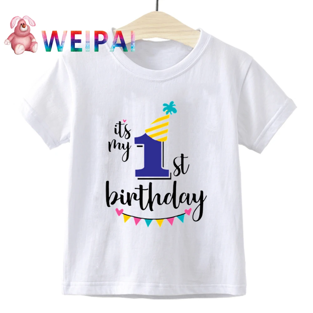 

2019 Happy Birthday Children T-shirt for Boys Girls Short Sleeve Toddler Kids Party Clothes for 1 2 3 4 5 6 7 8 Years Old Child