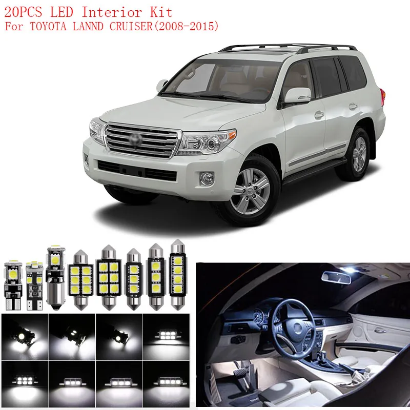 

20Pcs/Lot car-styling Xenon White Package Kit LED Interior Lights For Toyota Land Cruiser SUV AWD 2008- 2015 Map Dome Light t10