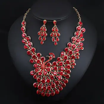 

Luxury Rhinestone Peacock Jewelry Set Crystal Statement Necklace Earrings Sets for Bridal Wedding Party Prom Fashion Jewelry Set