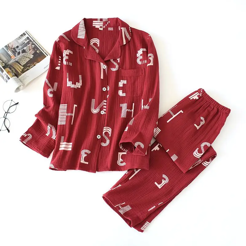 

Cute letter 100% cotton pyjamas women pajamas sets Spring autumn 100% crepe cotton soft women sleepwear pijamas mujer 2020