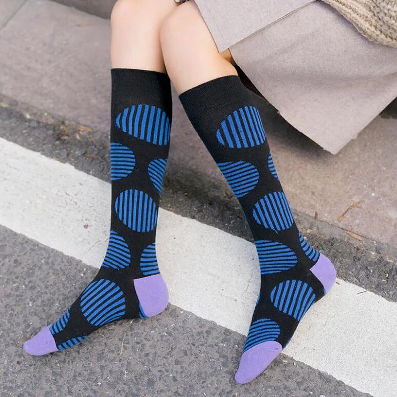 Длинные гольфы в стиле хип-хоп, женские хлопковые носки в полоску и горошек, женские теплые забавные носки, уличная одежда, Calcetines Mujer