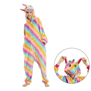 

New Winter Women Men Unisex Adult Cute Cartoon Onesie Animal Pajamas unicornio Unicorn Kigurumi Flannel Nightie Sleepwear