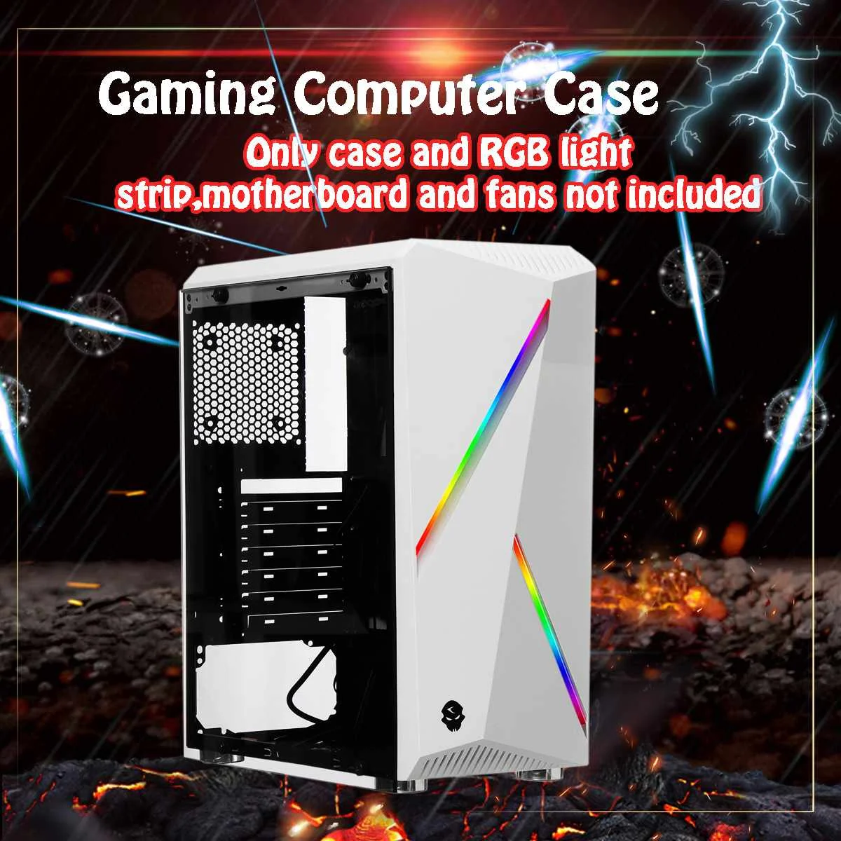  Micro Computer PC Case Gaming ATX Audio Transparente with 2 RGB Color Changing Light Strips 350X170