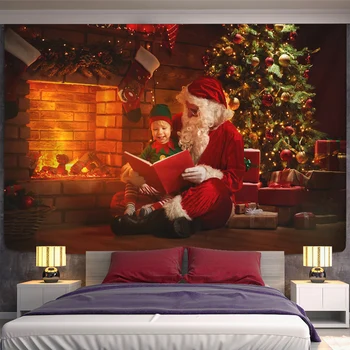 

Christmas Fireplace And Snow Wall Hanging Merry Christmas Tapestry For Home Deco Christmas Gift Print Tapestries