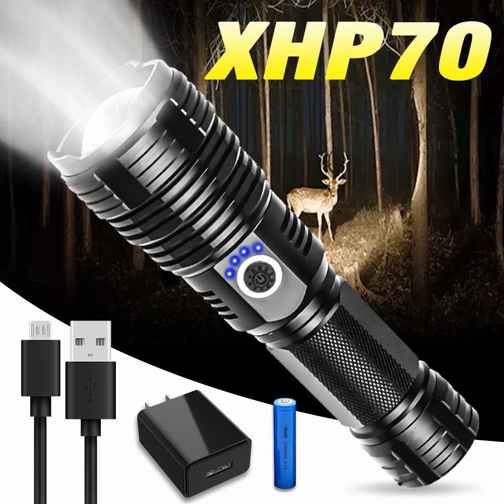 Супермощный светодиодный фонарик XHP70 перезаряжаемый от USB с фокусировкой 5
