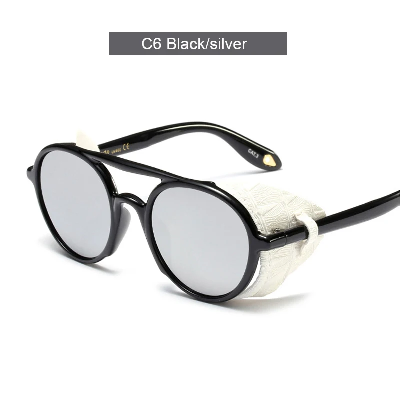 AIMISUV, Ретро стиль, круглые солнцезащитные очки для мужчин, стимпанк, новинка, Ретро стиль, кожа, боковая защита, мужские солнцезащитные очки, UV400 oculos feminino - Цвет линз: AMS707C6
