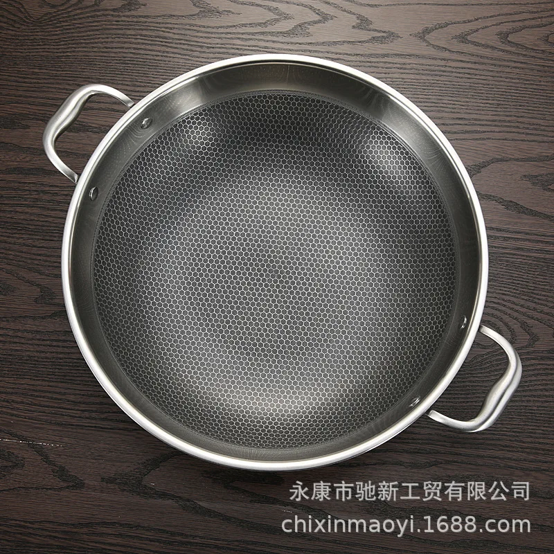 Manufacturers Wholesale 304 Dual Handle Stainless Steel Honeycomb Non-stick Pot Smokeless Pan with Pot Cover Wok 40 Cross Border