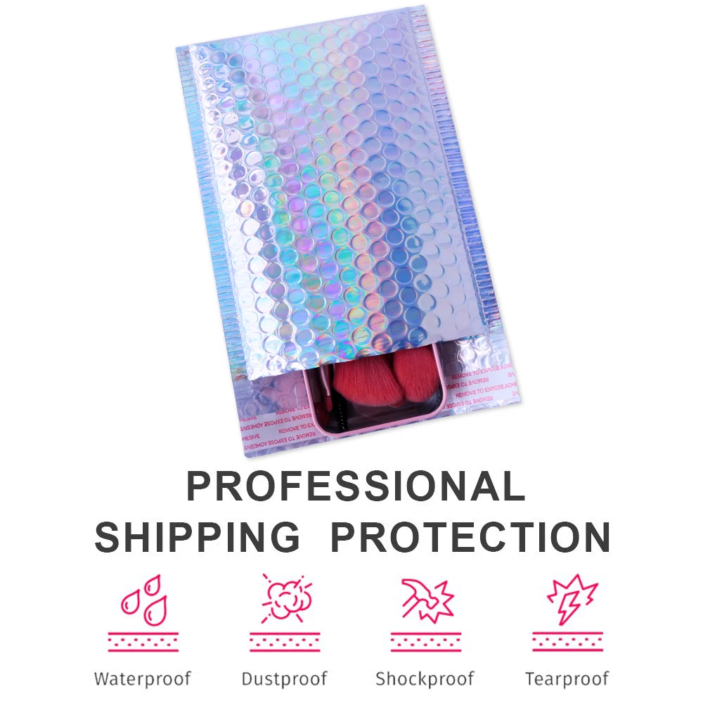 10PCS Metallic Foil Bubble Mailer Makeup Gift Bag Colorful Padded Wrap Packaging Bubble Envelope Padded Laser Silver Mailing Bag