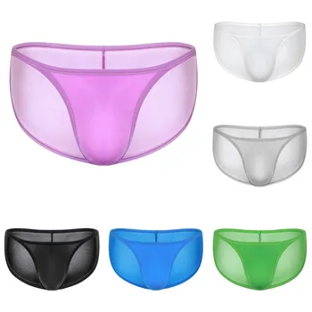 

Men's Sexy Underwear Transparent See Through Briefs Shorts Mens Hot Lip Print Underpants Man sexy solid color breathable panties