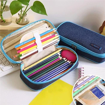 

New Denim Pencil Case & Bags Multifunction School Large Capacity Canvas Pen Box For Boy Students Gifts Stationery Supplies Gift