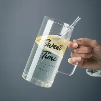 

Nordic Ins Cold Drink Cups Transparent High Temperature Glass with Lid Handle 700ml Large Capacity Borosilicate Drinking Tumbler