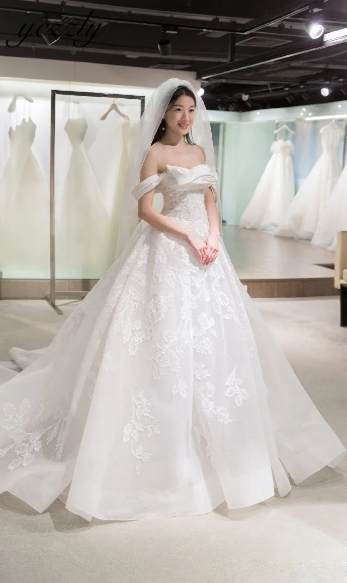 Robe De Mariee свадебное платье плюс размер сексуальное ТРАПЕЦИЕВИДНОЕ кружевное свадебное платье с аппликацией Длинные платья невесты YW32