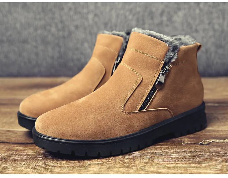 Winter Men With Fur Warm Snow Boots Comfortable Barefoot Shoes Light Anti-skid Sneakers For Male Winter Outdoor