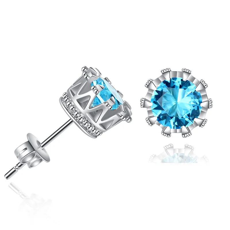 Двойные серьги-гвоздики с милыми кристаллами для женщин и девочек AAA+ CZ серьги с цветами и короной и звездами стильные свадебные модные ювелирные изделия KAE092 - Окраска металла: crown blue 98-3