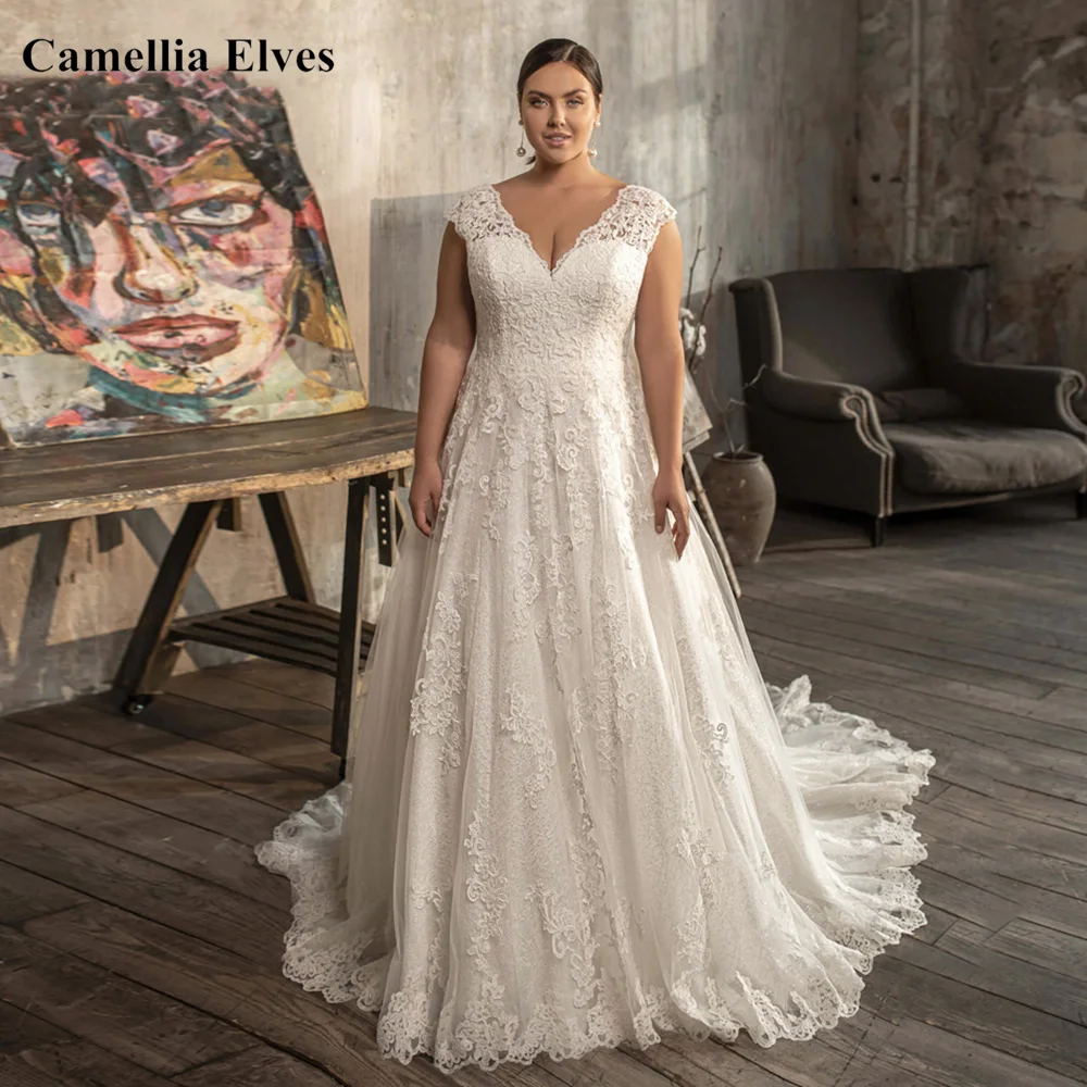 『Cheap!!!』- Plus Size Elegant V Neck Wedding Dress Tank Sleeve Lace
Up Back Bride Dresses Sleeveless Lace Appliques Robe De Mariee