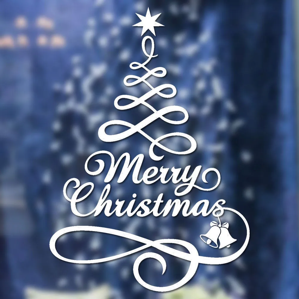 

Merry Christmas Tree Snowman Christmas New Year Shop Window Wall Sticker White Red Christmas Decorations Snowflake Party A30821