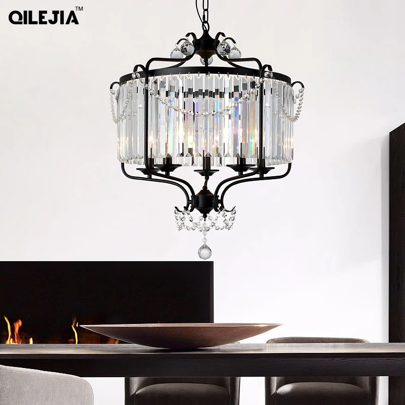 Chandelier Master Bedroom Living Room Dining Room Retro French Light Luxury Simple Modern Shop Black European Crystal Lamp