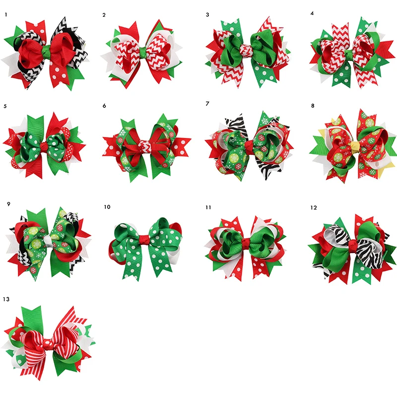 

2020 Lovely Baby Girls Print Flower Christmas Style Bow BB Hair Clips Headwear Children Cute Ribbon Hairpins Hair Accessories