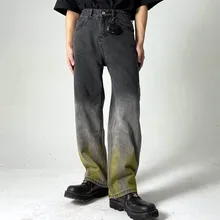 Pantalones vaqueros coreanos para Hombre, ropa de calle recta con teñido anudado, Hip Hop, de pierna ancha degradada, de gran tamaño, Moda 2021